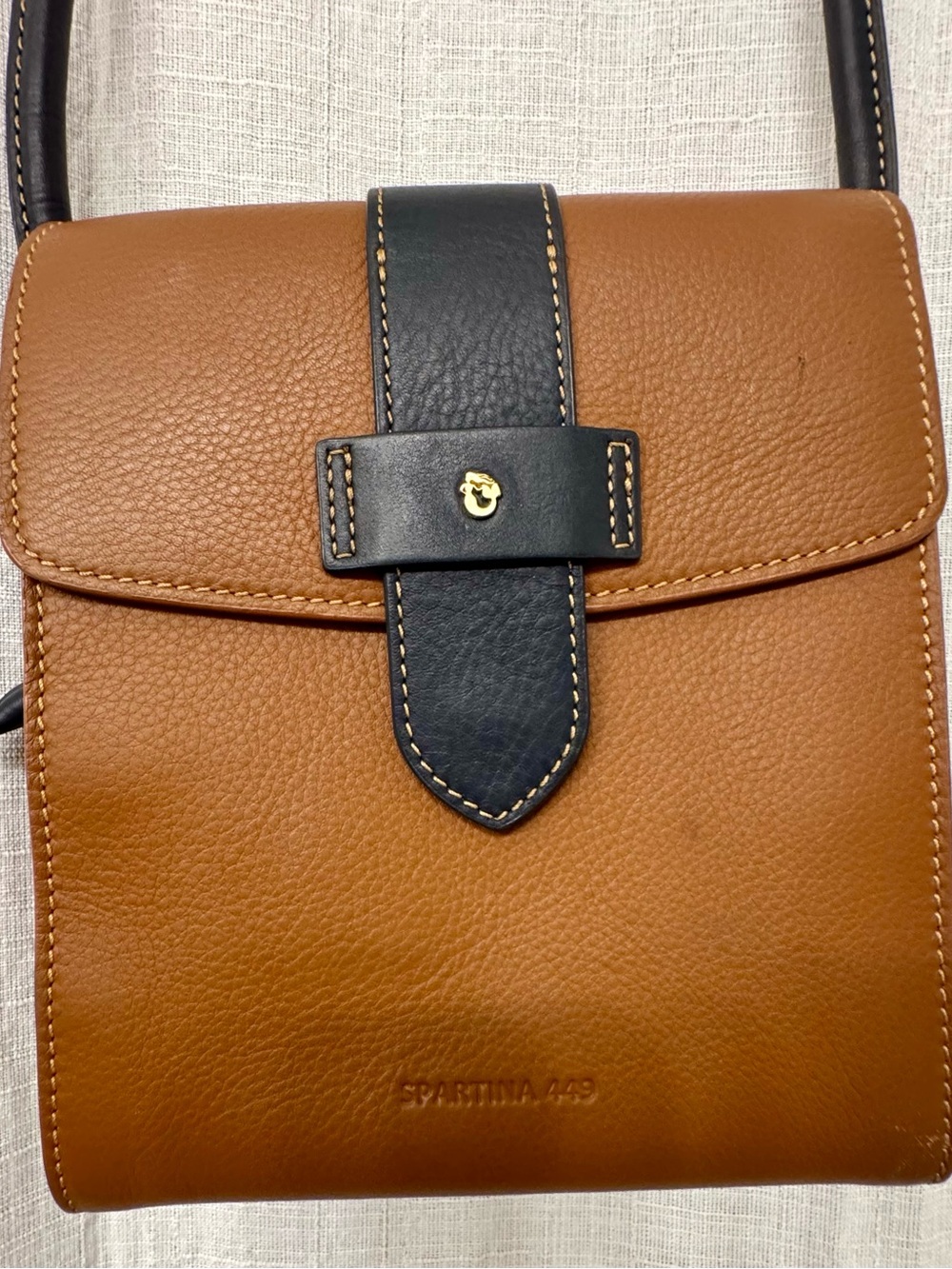 Spartina 449 Tan and Black Leather Messenger Bag